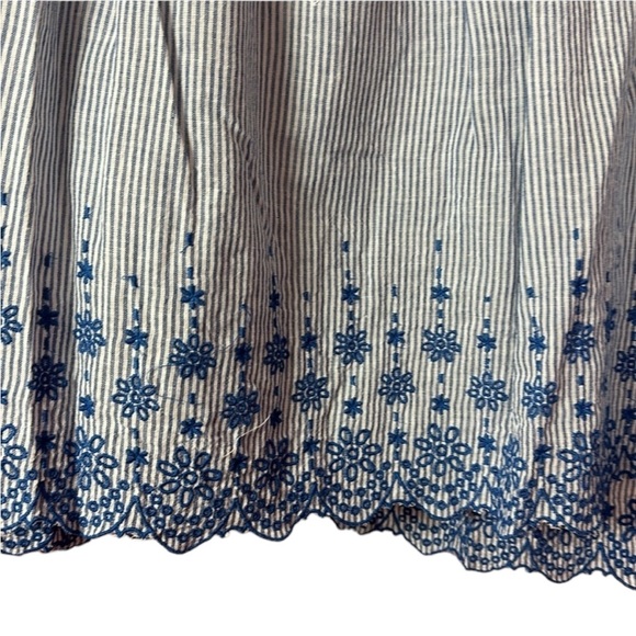 Millennium 100% cotton, blue and white striped embroidered floral top, plus size - Picture 3 of 8